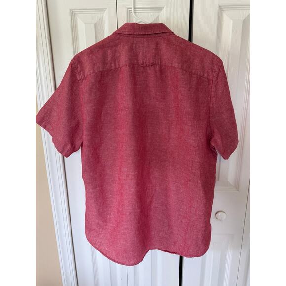 Banana Republic Linen Shirt Red Short Sleeve Camden Fit Men's L - Picture 3 of 6